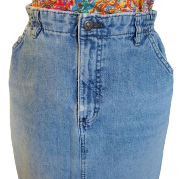 VTG 80s Lee Distressed High Rise Midi Pencil Jean Skirt Size 12 *Fits like Small - Picture 5 of 17